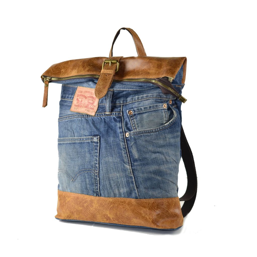 Big Jeans Denim Leather Backpack Bag