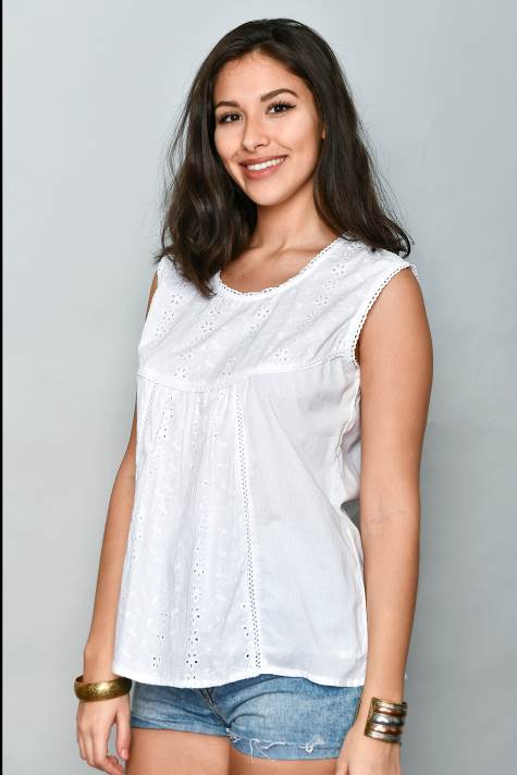 White Cotton Summer Women's Blouse Top