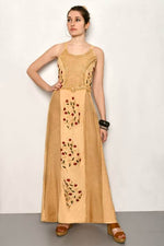 Load image into Gallery viewer, Embroidered Mustard Long Summer Dress
