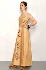 Load image into Gallery viewer, Embroidered Mustard Long Summer Dress
