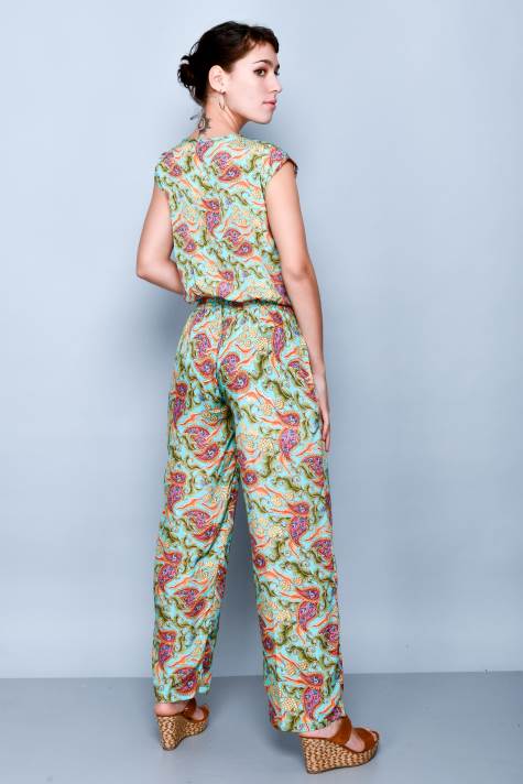 Green Floral Print Women's Summer Jumpsuit