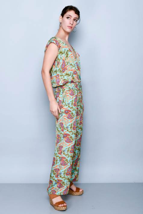 Green Floral Print Women's Summer Jumpsuit