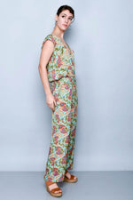 Load image into Gallery viewer, Green Floral Print Women&#39;s Summer Jumpsuit
