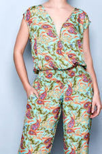 Load image into Gallery viewer, Green Floral Print Women&#39;s Summer Jumpsuit
