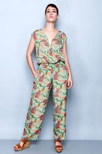 Load image into Gallery viewer, Green Floral Print Women&#39;s Summer Jumpsuit
