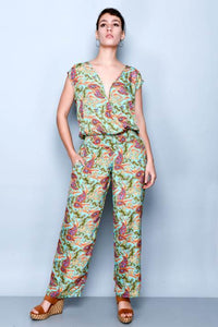 Green Floral Print Women's Summer Jumpsuit