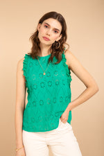 Load image into Gallery viewer, Short Sleeve Cute Green  Cotton Blouse Summer Women&#39;s Top
