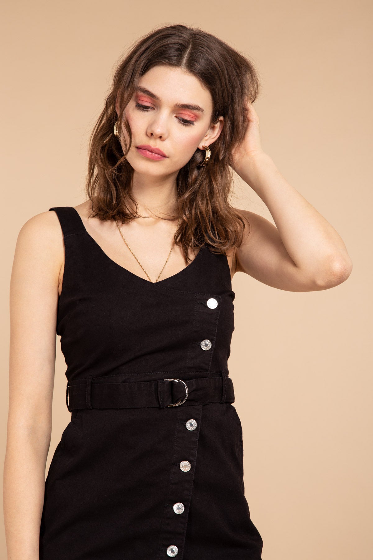 Black Front Button Dress