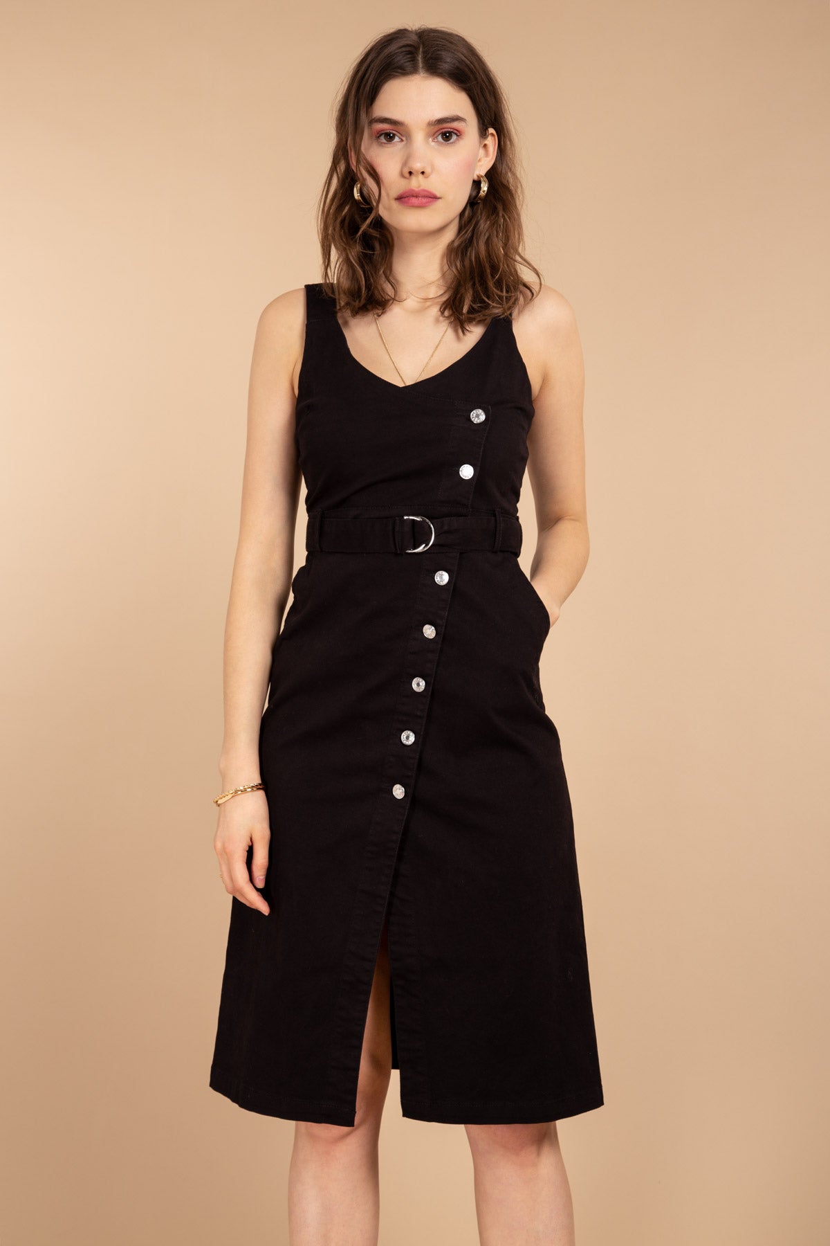 Black Front Button Dress