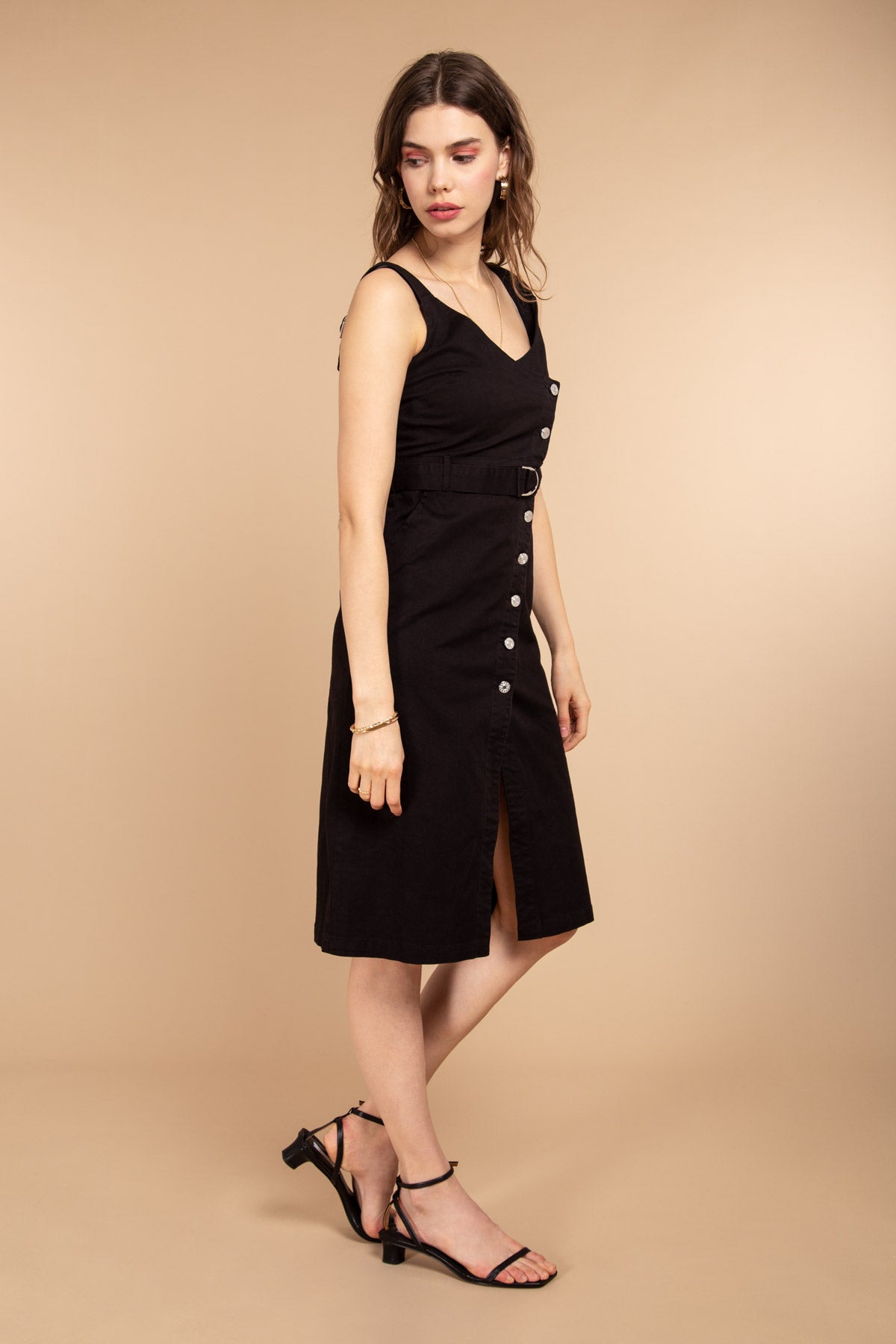 Black Front Button Dress