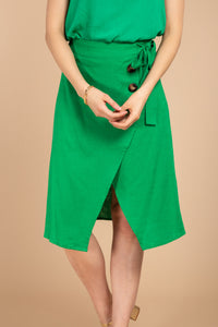 Green Summer Spring Midi Skirt Front Button