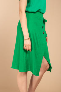 Green Summer Spring Midi Skirt Front Button