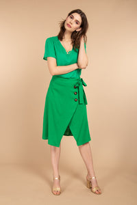 Green Summer Spring Midi Skirt Front Button