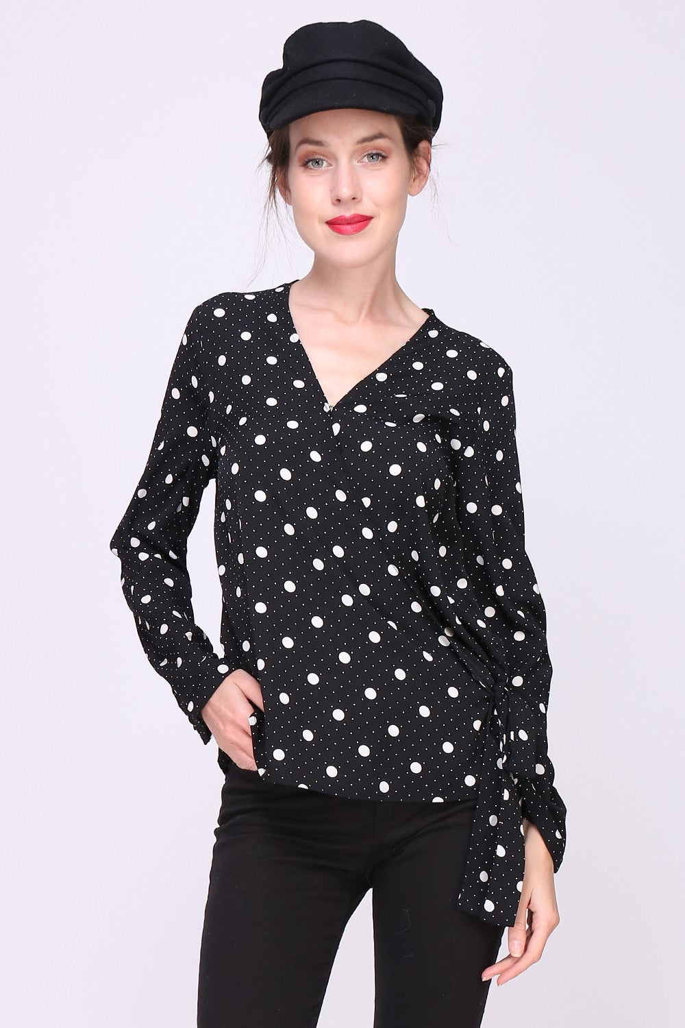 Black Polka Dots Long Sleeves Women's Top