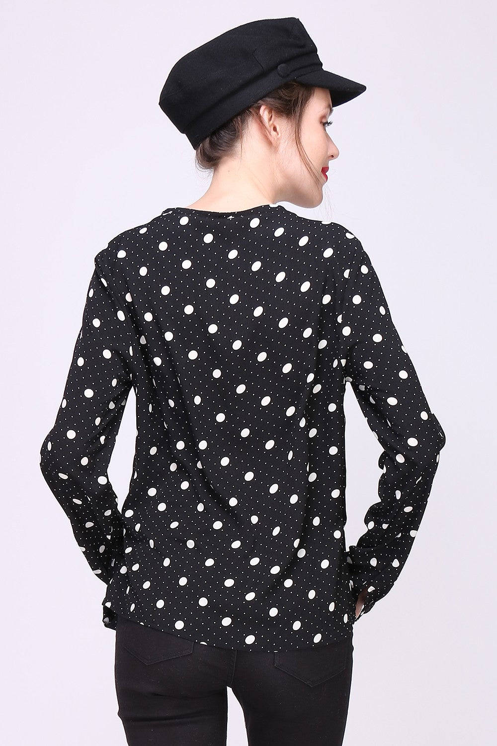 Black Polka Dots Long Sleeves Women's Top