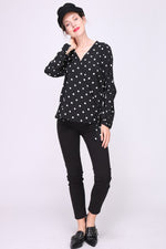 Load image into Gallery viewer, Black Polka Dots Long Sleeves Women&#39;s Top
