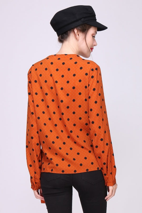 Red Polka Dot Long Sleeves Top