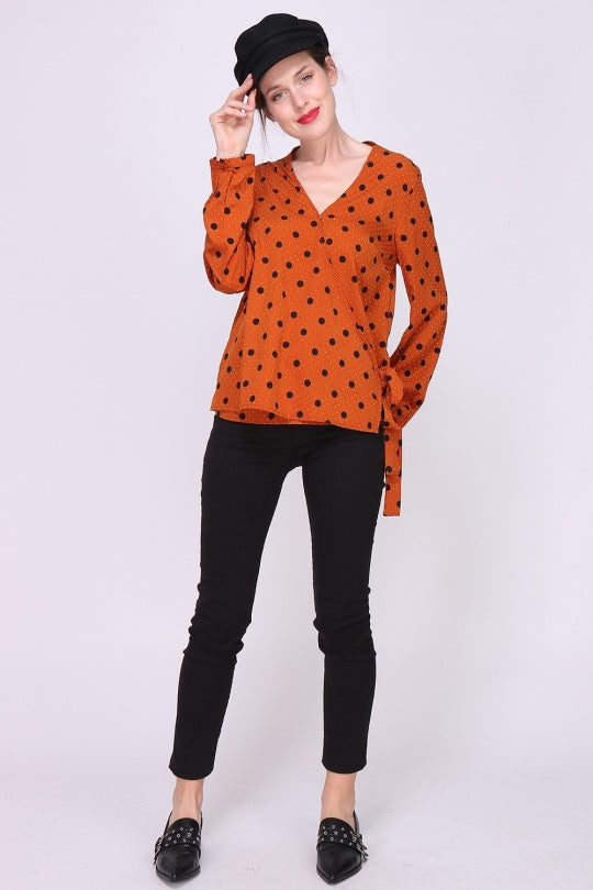 Red Polka Dot Long Sleeves Top