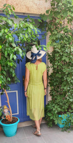 Load image into Gallery viewer, Lime Green Long Silk Dress
