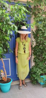 Load image into Gallery viewer, Lime Green Long Silk Dress
