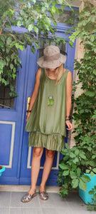 Short Silk Dress Olive Green