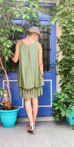 Load image into Gallery viewer, Short Silk Dress Olive Green
