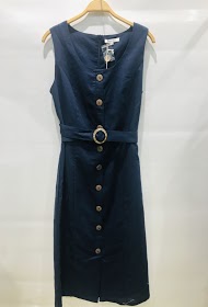 Sleeveless Button Front Dark Blue Dress