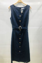 Load image into Gallery viewer, Sleeveless Button Front Dark Blue Dress
